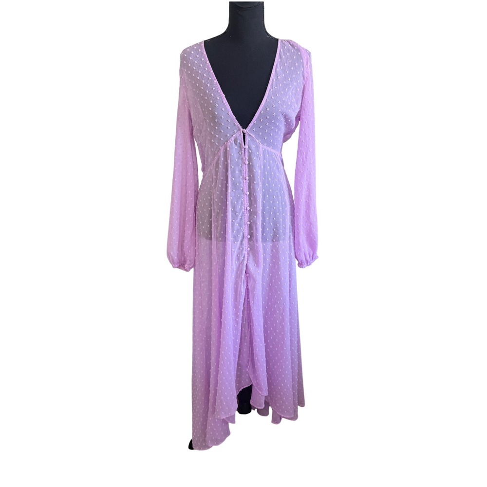 Express x Rocky Barnes Lilac Dot Sheer Maxi Dress Small Fairycore Ethereal Boho